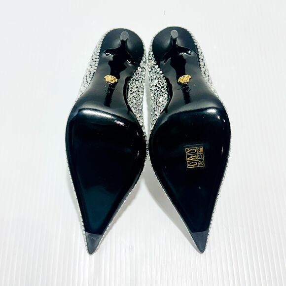 Versace Pumps 40/US 10 Black Crystal Embellished Leather Heel NIB $1,450 - Picture 12 of 14
